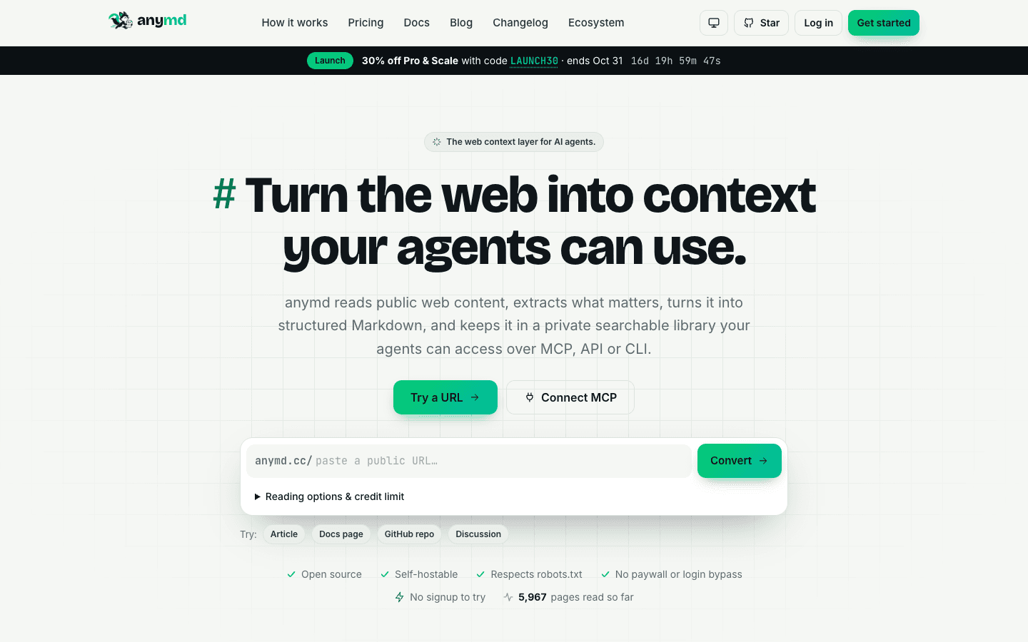 anymd hero: Turn the web into context your agents can use, with a URL converter