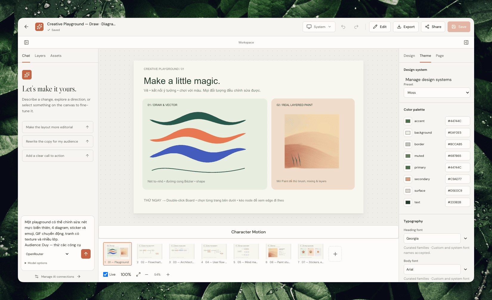 Creative Playground with vector drawing, paint and diagram pages